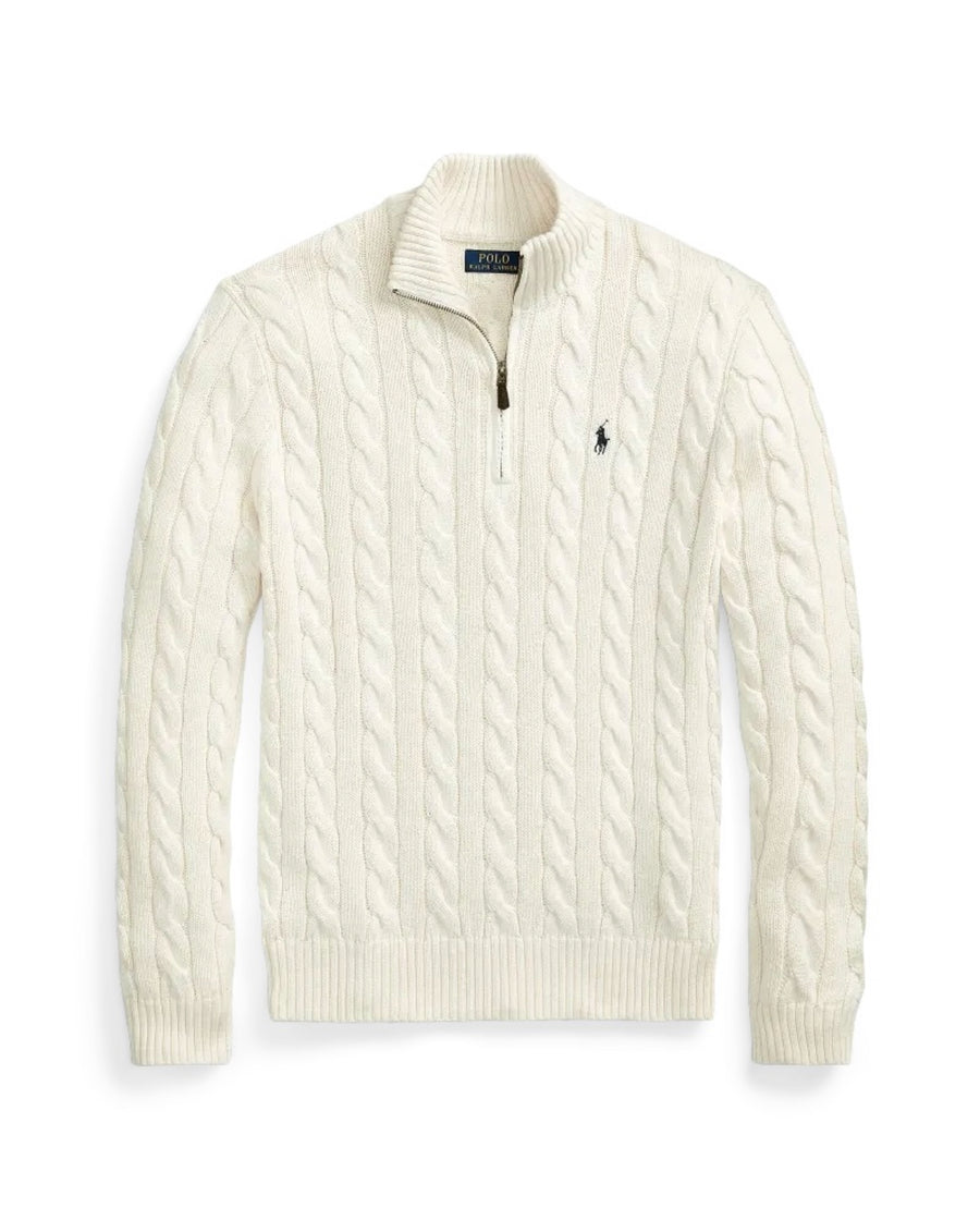 RL Cable Knit Quarter Zip - White