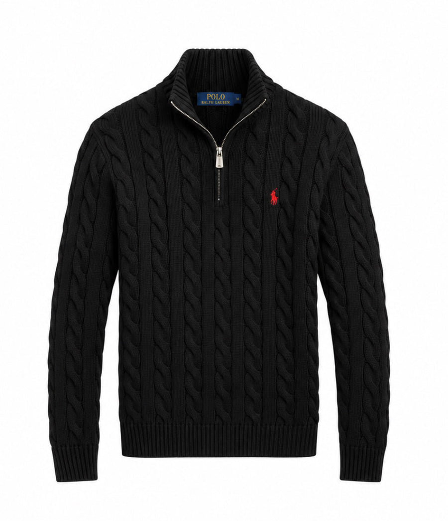 RL Cable Knit Quarter Zip - Black