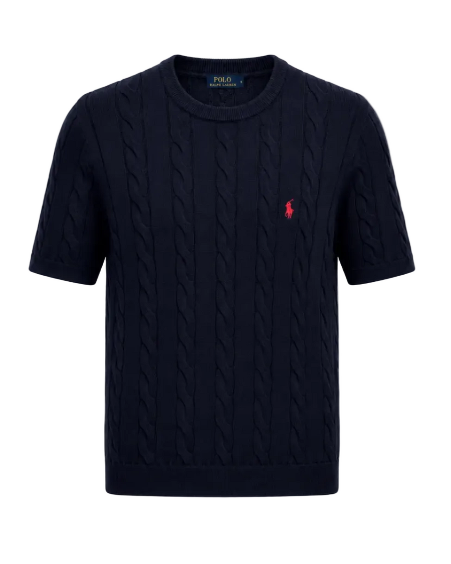 Cable Knit T-Shirt - Classic Colours - Navy