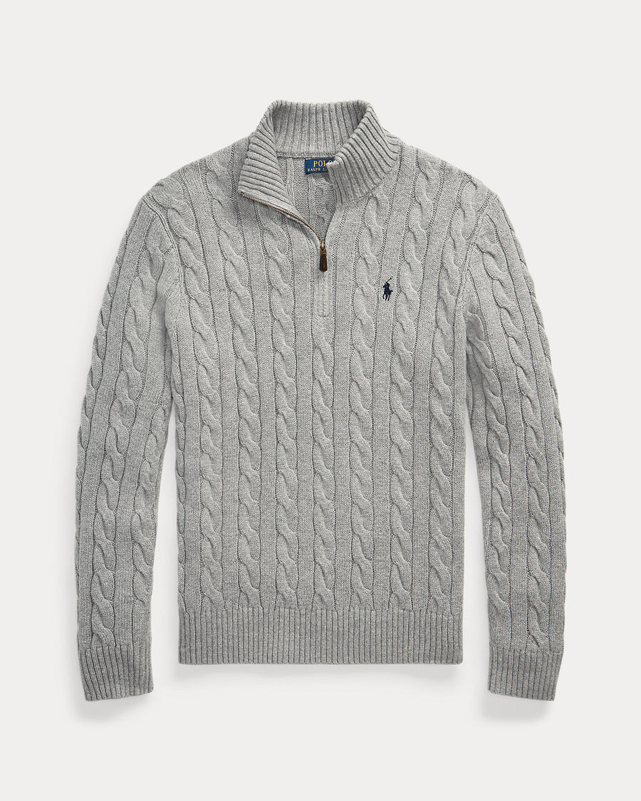 RL Cable Knit Quarter Zip - Grey