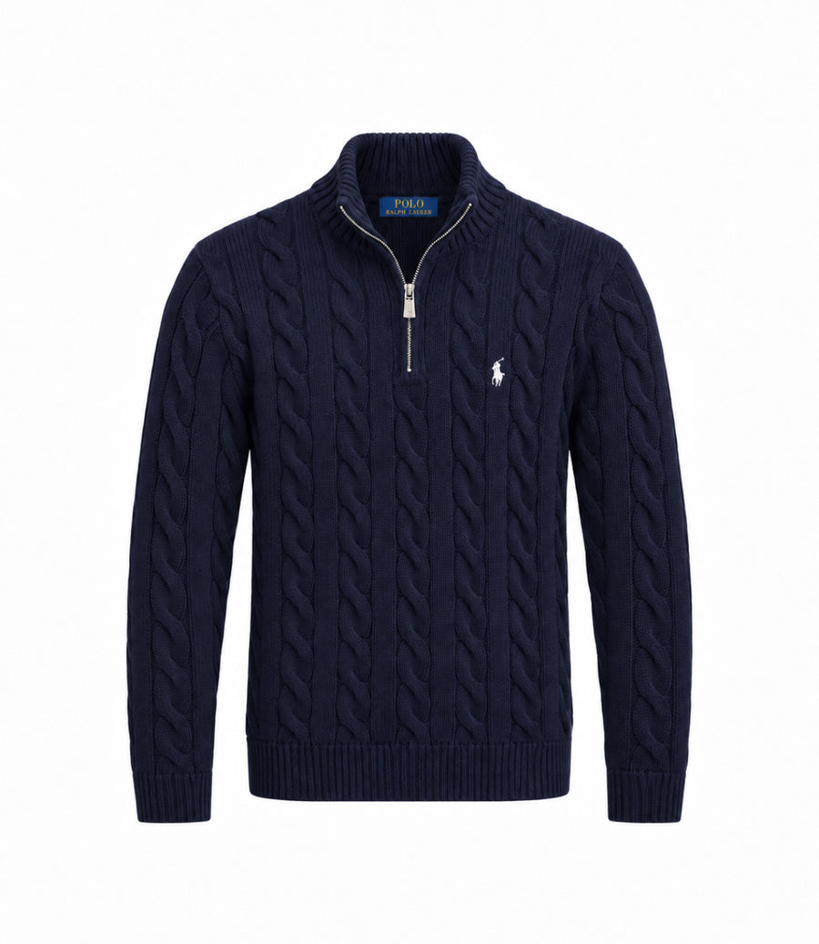 RL Cable Knit Quarter Zip - Navy blue