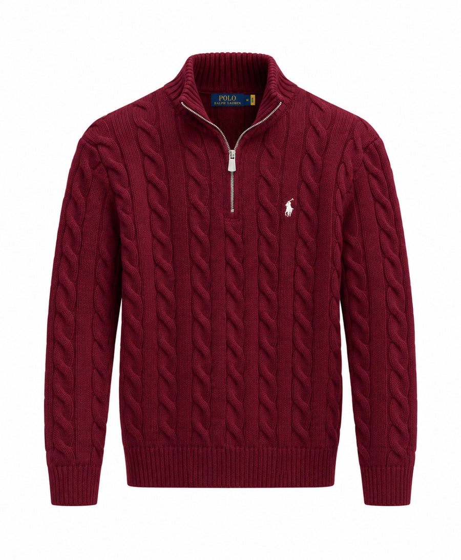 RL Cable Knit Quarter Zip - Red