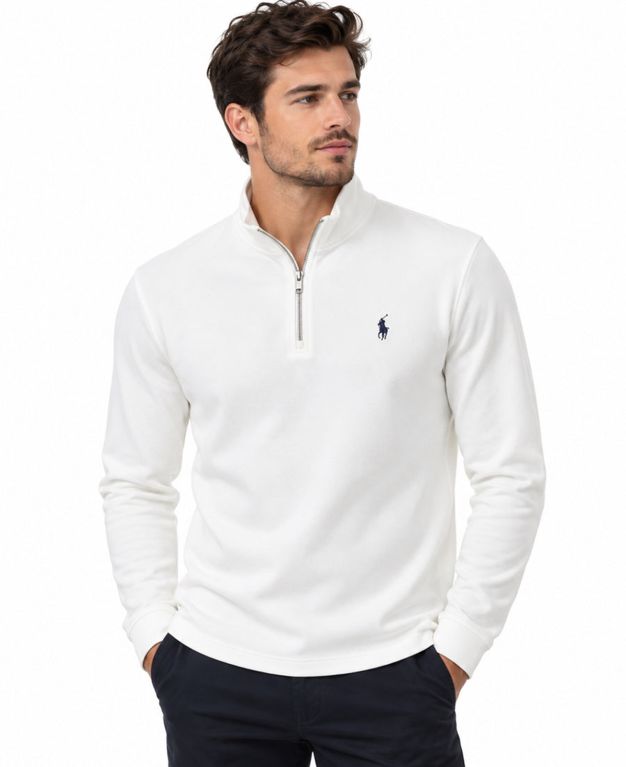 RL Basic Cotton Quarter zip - White