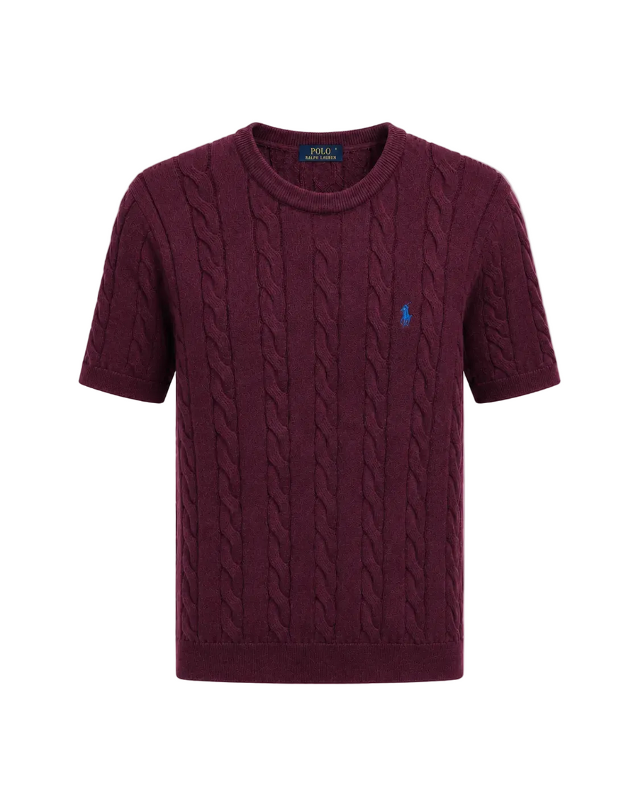Cable Knit T-Shirt - Bold Colours - Red